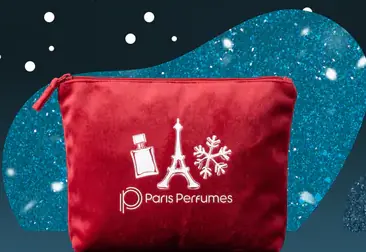 Piros Paris Perfumes kozmetikai táska Eiffel-toronnyal és hópehellyel